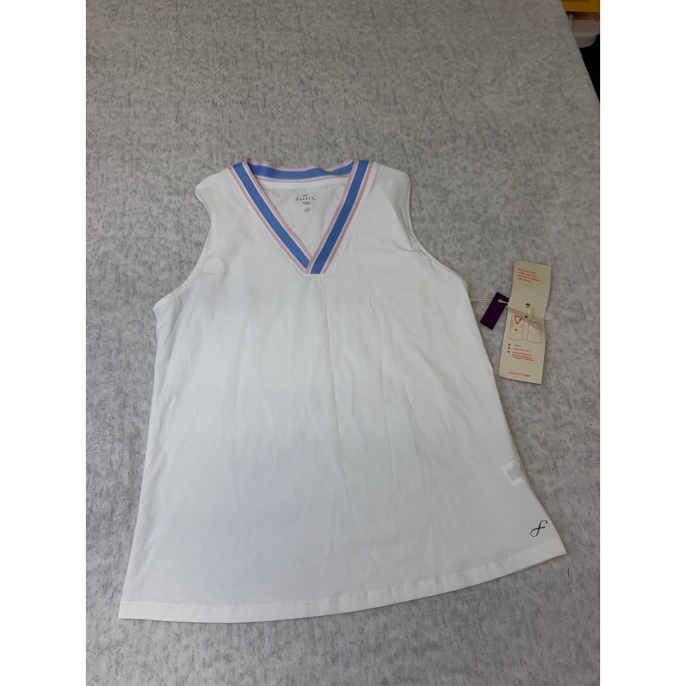 Freely Womens Volley Tank Top White V-Neck Striped Trim XS‎ New With Tags